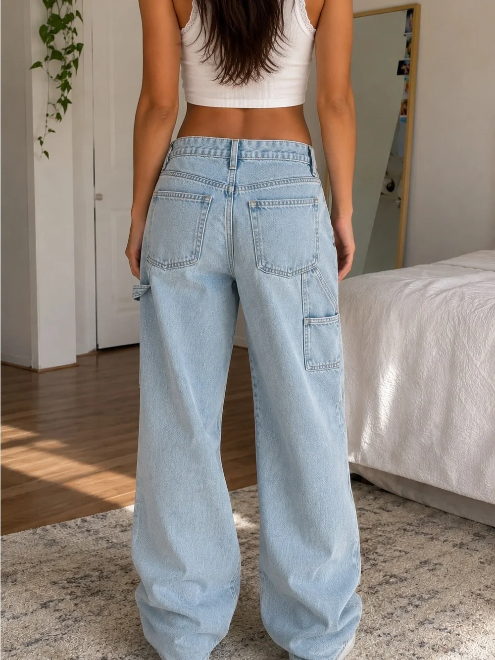 Old Navy Baggy Carpenter Jeans Light Wash Wide Leg Utility Denim Size 14